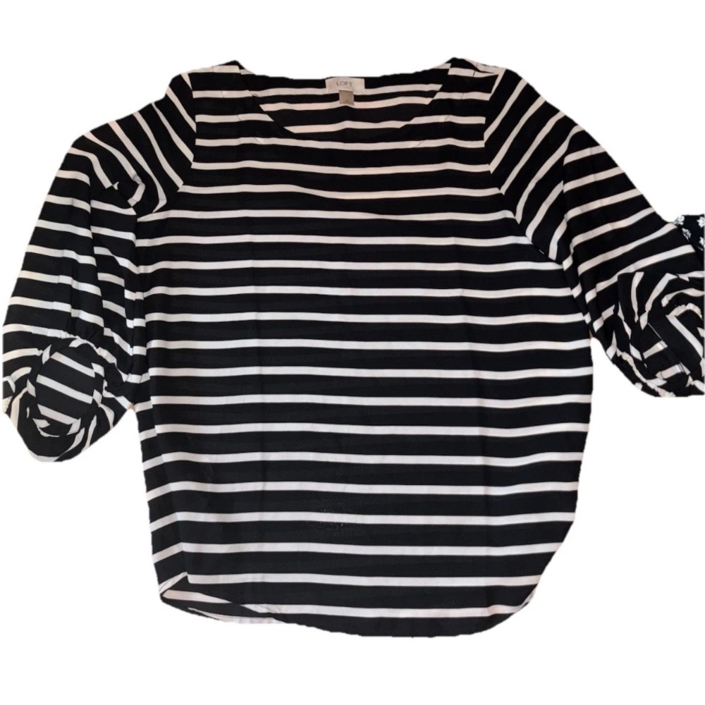 LOFT Black and White Striped Blouse